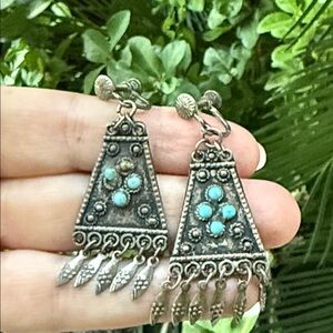 Vintage Silver and Turquoise Tribal Earrings
